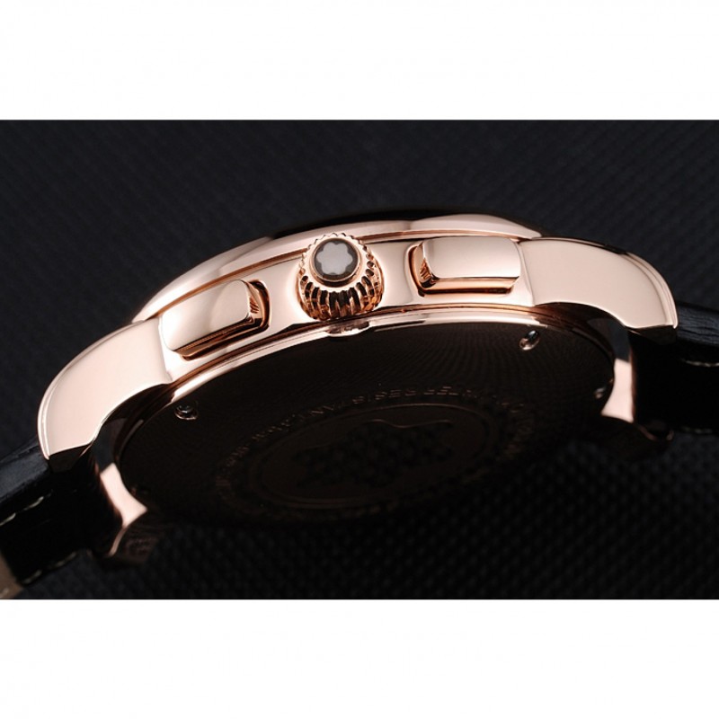 Montblanc Chronograph Black Dial Black Leather Bracelet Rose-Gold Case 1454110-8