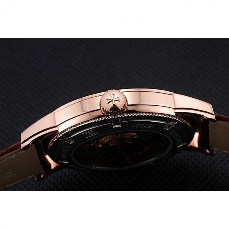 Swiss Vacheron Constantin Patrimony Contemporaine Rose Gold Case White Dial Brown Leather Bracelet 622680-8