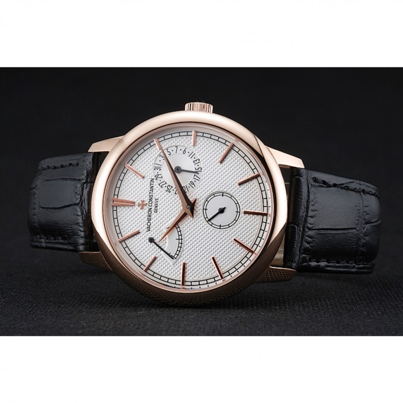 Vacheron Constantin Patrimony Power Reserve White Dial Gold Case Black Leather Bracelet 1454264-3