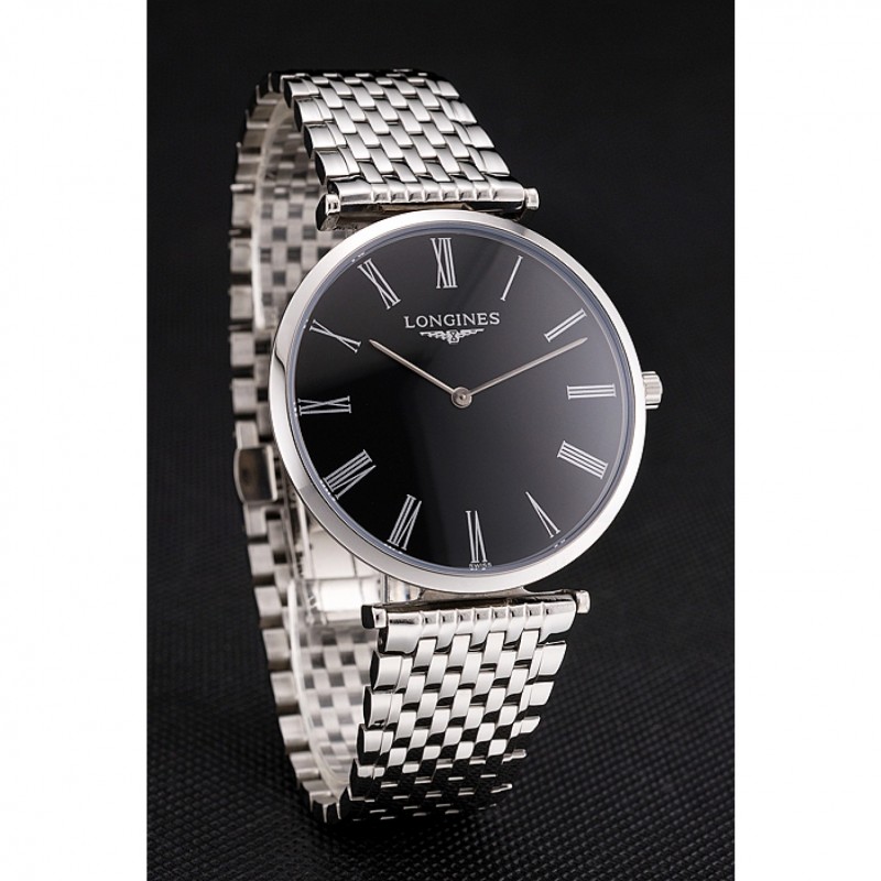 Swiss Longines Grande Classique Black Dial Roman Numerals Stainless Steel Case And Bracelet-2
