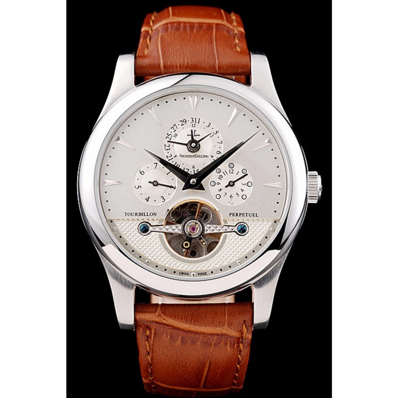 Jaeger Le Coultre Master Control Tourbillon White Dial Brown Leather Strap-1