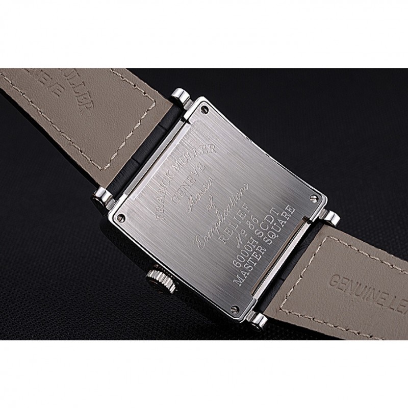 Franck Muller Master Square Black Dial Silver Case Black Leather Band 622353-6