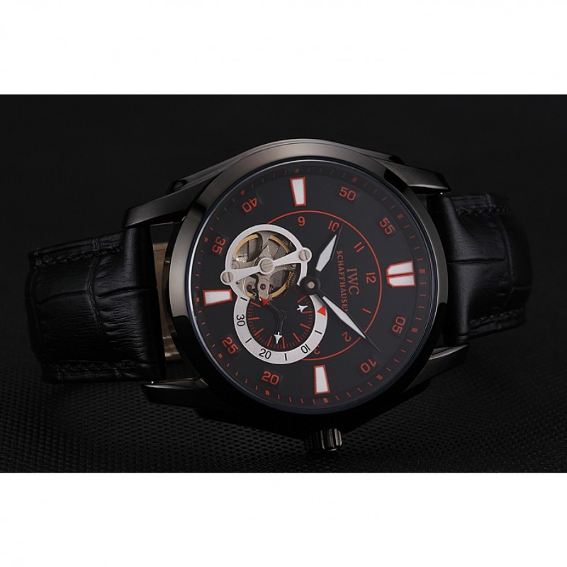AAA Swiss IWC Pilot's Watch Black Dial With Orange Markings Black Plated Stainless Steel Case Black Leather Strap 1453737-4