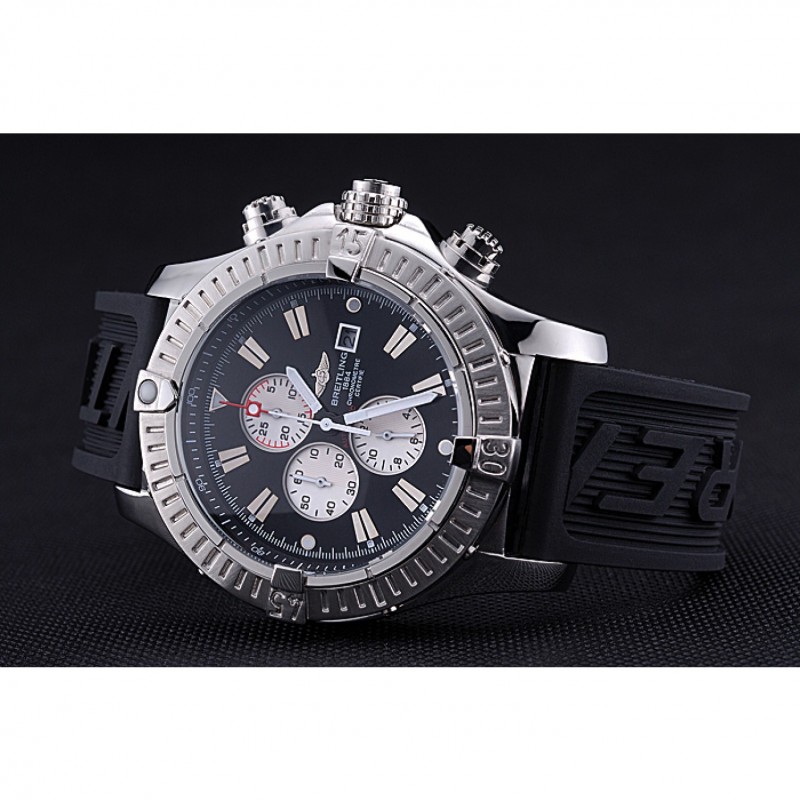 Best Replica Watches Breitling Chronomat Evolution Black Dial Black Rubber Bracelet 622516-4