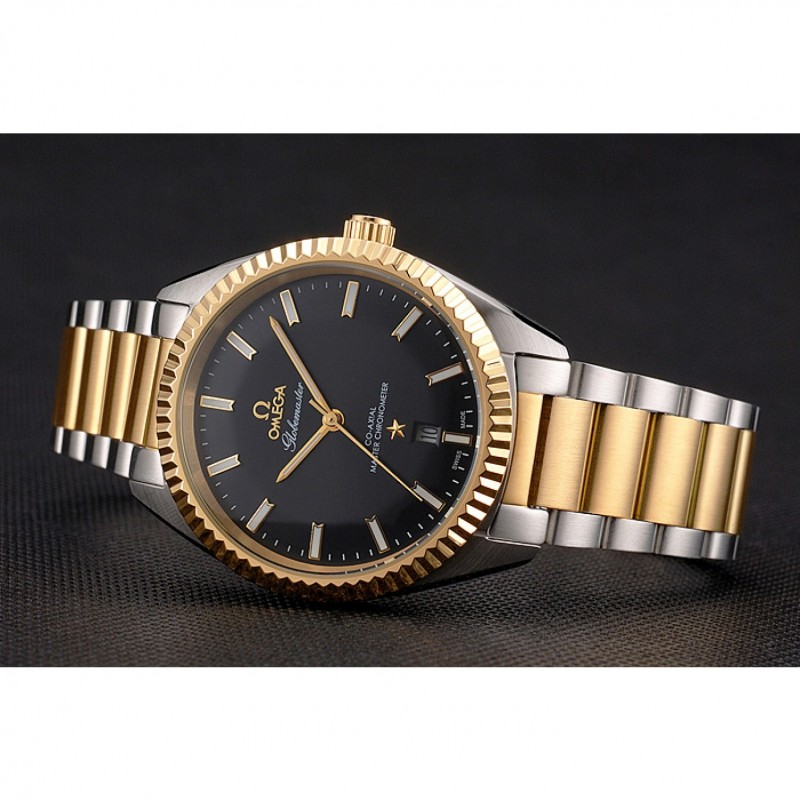 Omega Globemaster Black Dial Stainless Steel Case Gold Bezel Two Tone Bracelet-4
