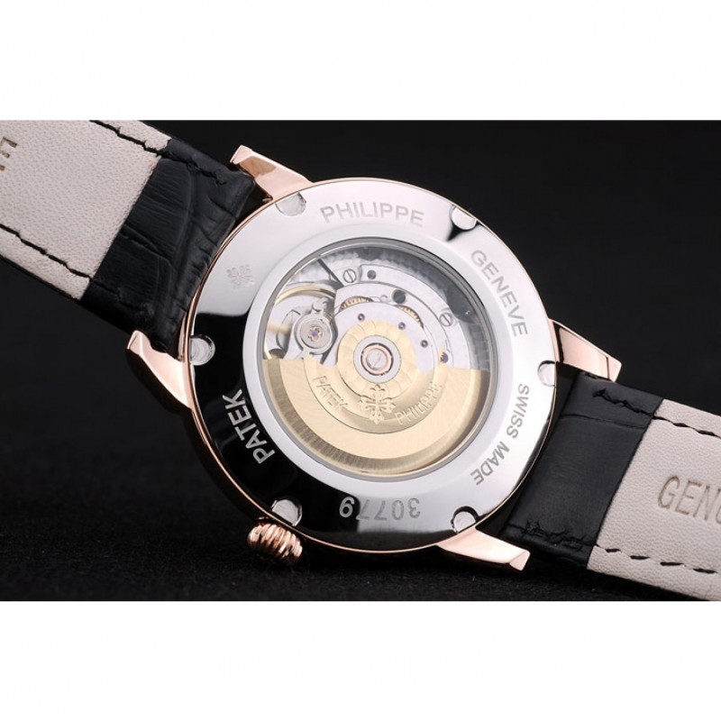 Patek Philippe Swiss Calatrava Ribbed Bezel Black Dial Black Leather Strap 7651-8