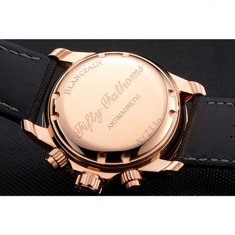 Swiss Blancpain Fifty Fathoms Flyback Chronograph Black Dial Black Bezel Rose Gold Case Black Canvas Strap-7