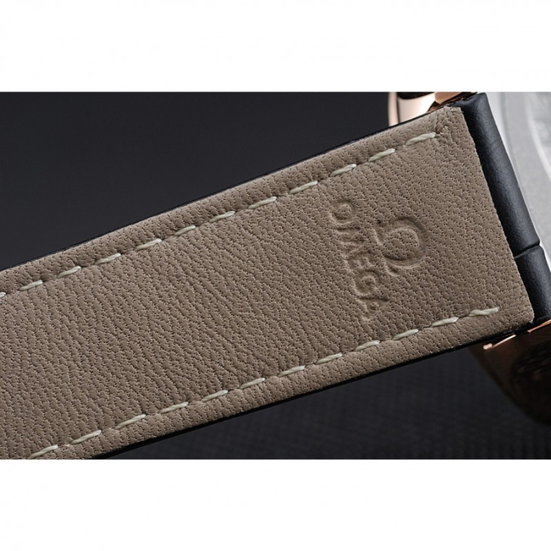 Omega DeVille Prestige Black Dial Gold Diamond Case Black Leather Bracelet 1454123-6