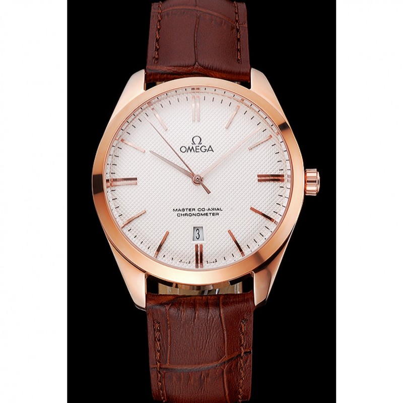 Omega Tresor Master Co-Axial White Dial Rose Gold Case Brown Leather Strap-1