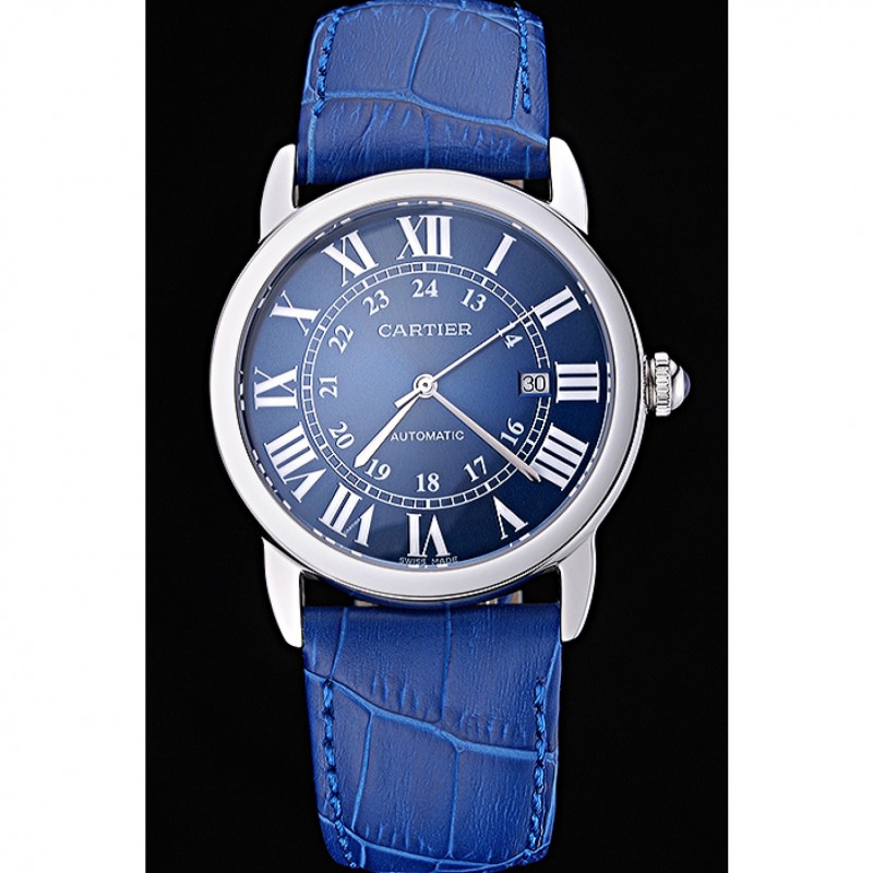 High End Replica Watches Swiss Cartier Ronde Solo Stainless Steel Case Blue Dial Roman Numerals 622193-1