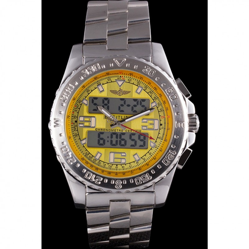Breitling Certifie Yellow Dial Stainless Steel Strap Rose Gold Bezel-1
