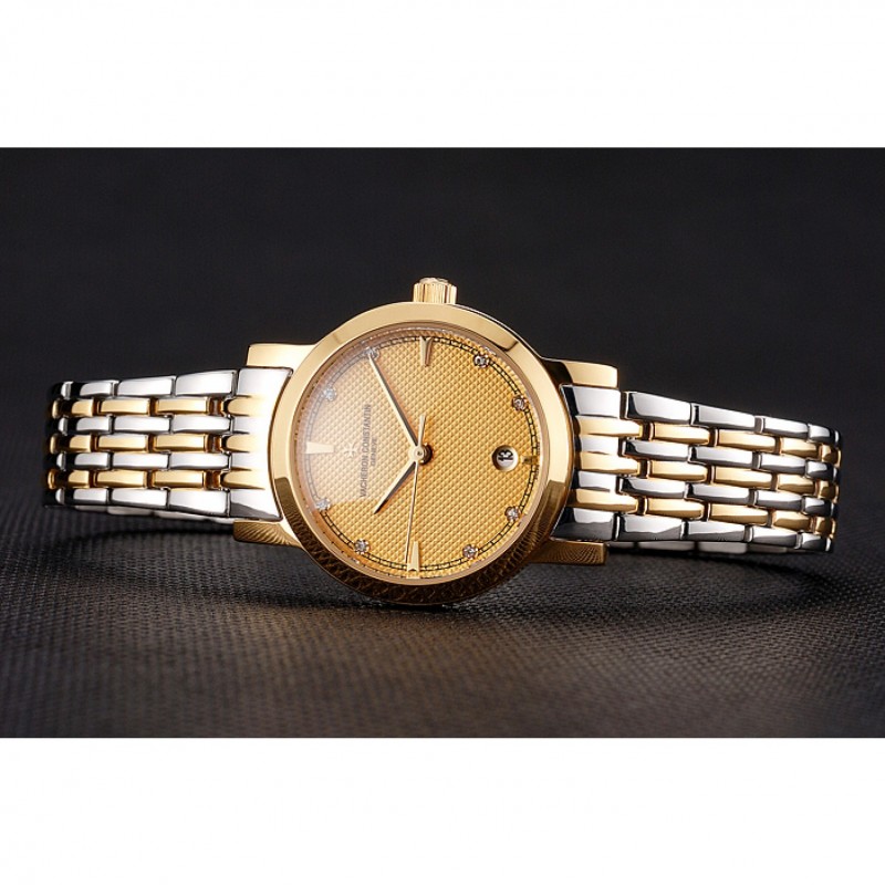 AAA Replica Watches Vacheron Constantin Fine Gold Dial With Diamonds Gold Case Two Tone Bracelet-4