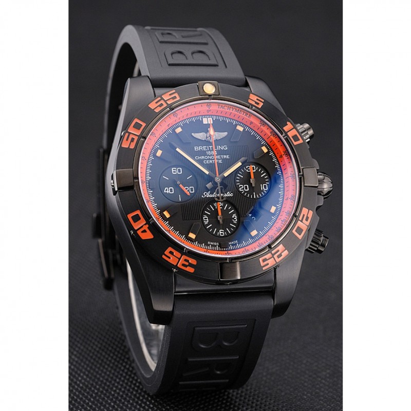 Best Replica Watches Swiss Breitling Chronomat 44 Raven Black And Orange Dial Black Case Black Rubber Strap-2