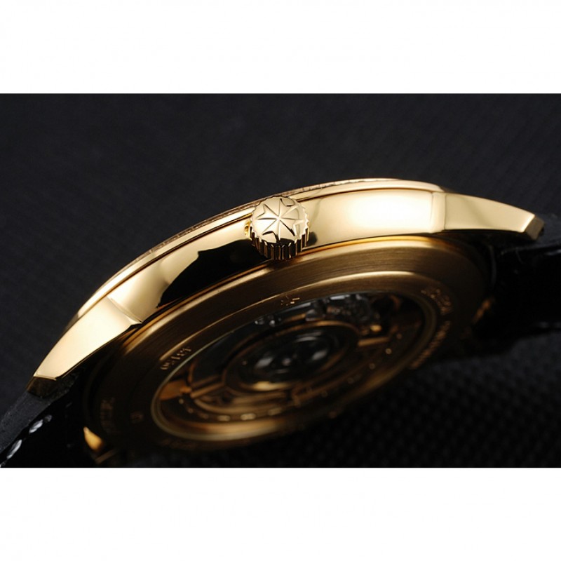 Swiss Vacheron Constantin Patrimony Grand Taille White Dial Gold Diamond Case Black Leather Bracelet 1454181-5