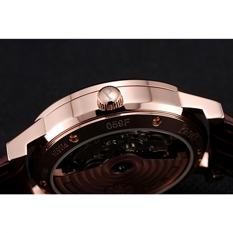 High Quality Piaget Altiplano Date Silver Dial Rose Gold Case Brown Leather Strap-8