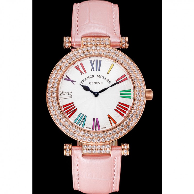 Franck Muller Double Mistery Ronde White Dial Rose Gold Case Light Pink Leather Strap-1