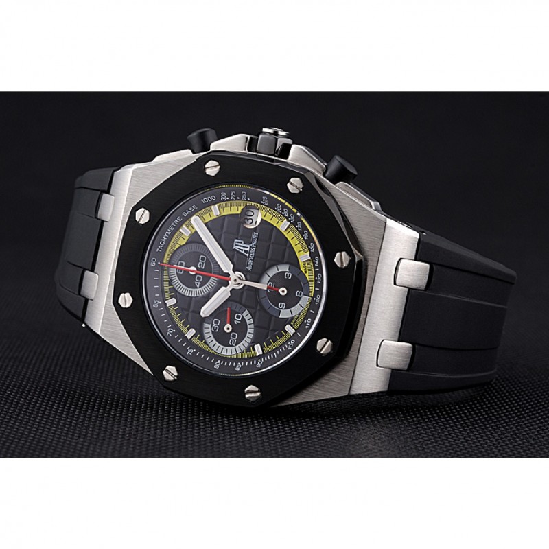 AAA Swiss Audemars Piguet Royal Oak Offshore Black And Yellow Dial Stainless Steel Case Black Rubber Strap 622855-4