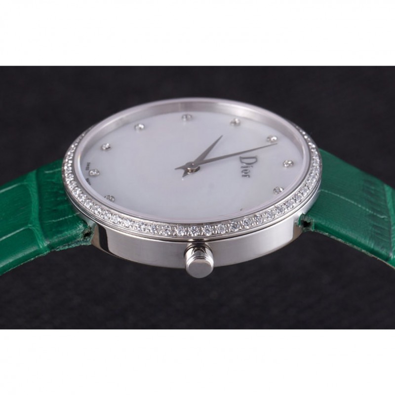 Best Replica Watches La D de Dior Green Leather Strap with White Dial 621507-5