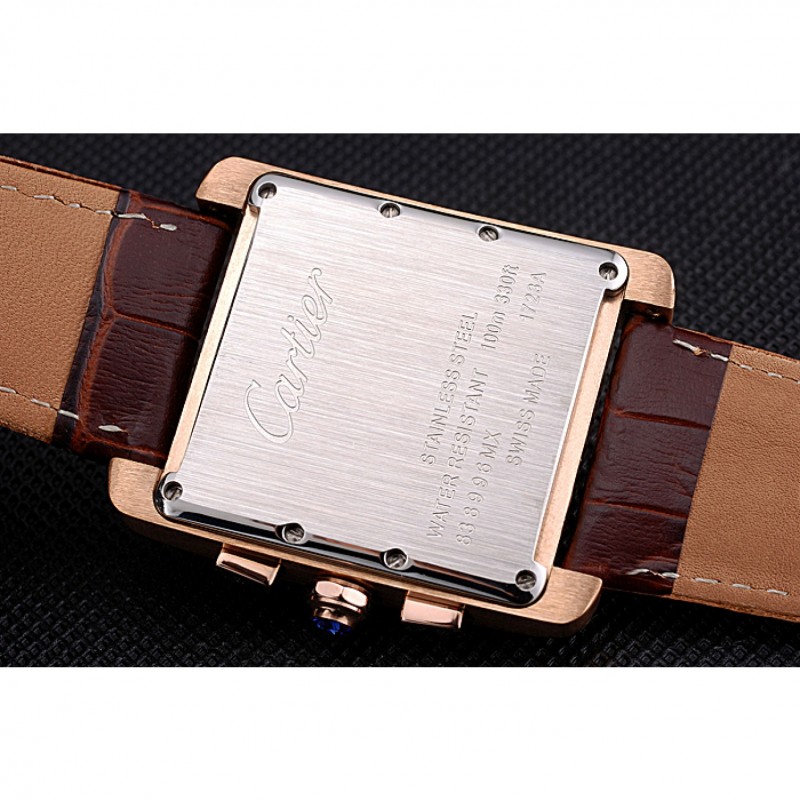 Cartier Tank MC Brown Dial Gold Case Brown Leather Bracelet 622696-8