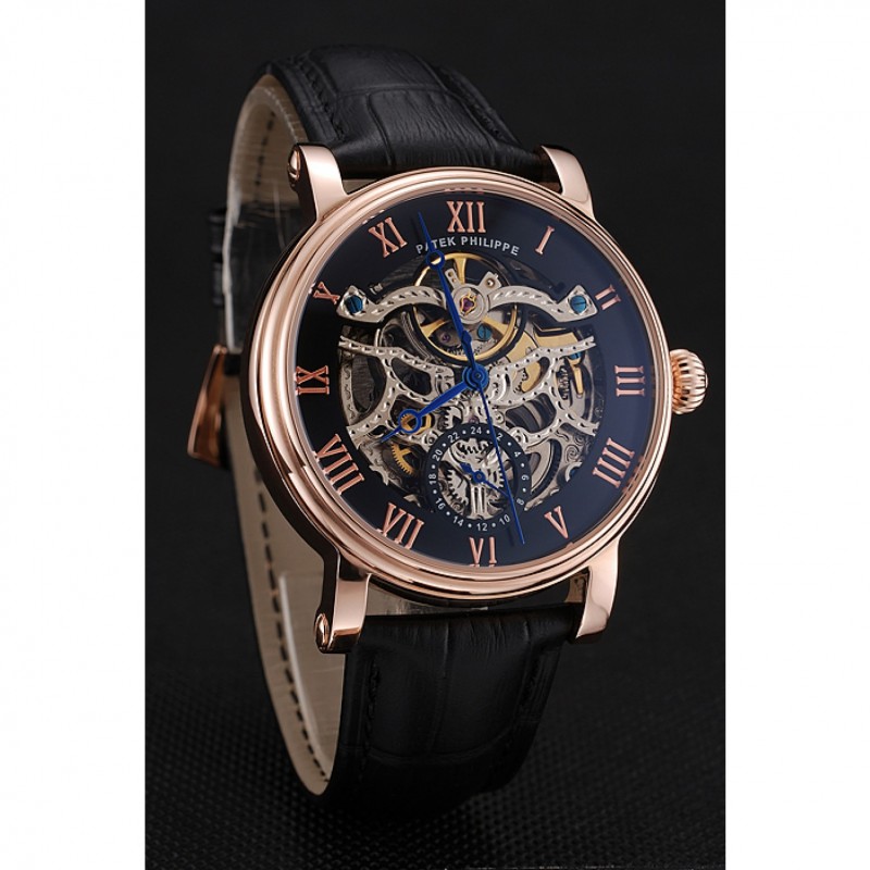 Patek Philippe Grand Complications Black Skeleton Dial Rose Gold Case Black Leather Strap 1453809-2