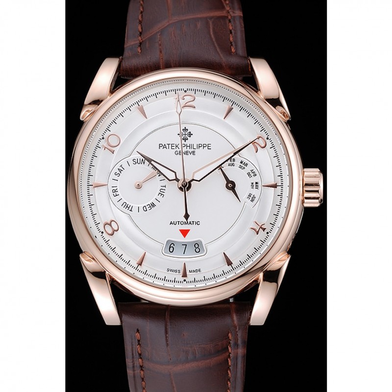 Patek Philippe Complications Chronograph White Dial Gold Case Brown Leather Bracelet 1454236-1