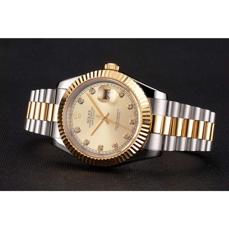 Swiss Rolex Datejust Gold Dial And Bezel Stainless Steel Case Two Tone Bracelet-3