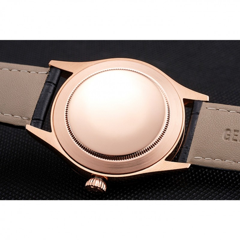 High Quality Swiss Rolex Datejust White Dial Rose Gold Case Black Leather Strap-7