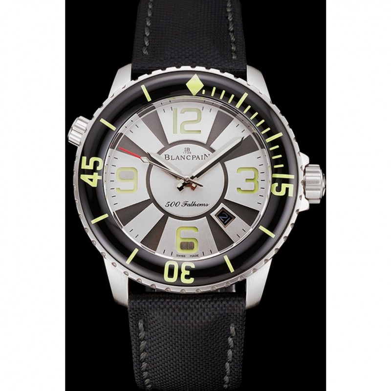 Swiss Blancpain 500 Fathoms Silver Dial Stainless Steel Case Black Canvas Strap-1