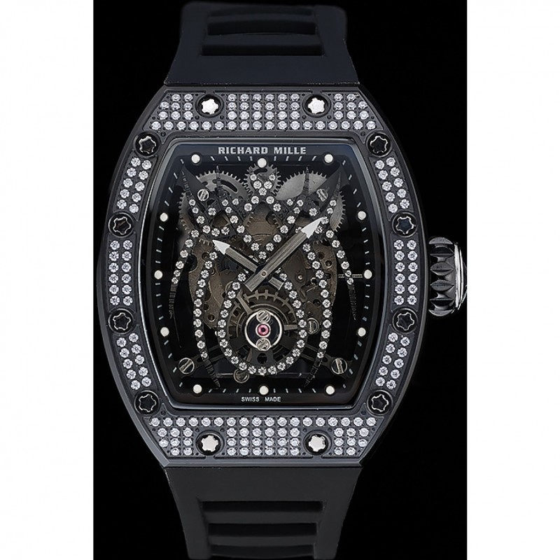 Richard Mille Tourbillion Spider RM 19-01 Black Diamond Case Black Rubber Bracelet 1454259-1