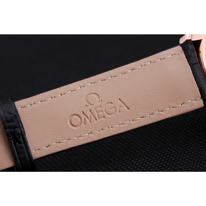 Omega De Ville Prestige Co-Axial Black Dial Rose Gold Diamond Case Black Leather Strap Roman Numeral-6
