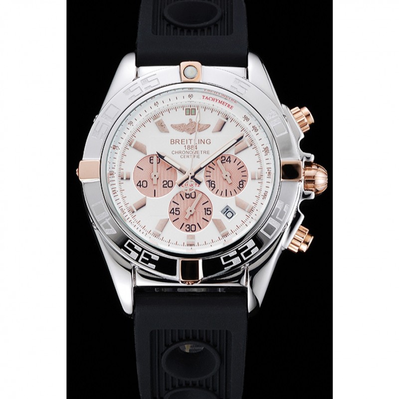 Breitling Chronomat Rose-Gold Highlight Ribbed Black Rubber Strap White Dial-1