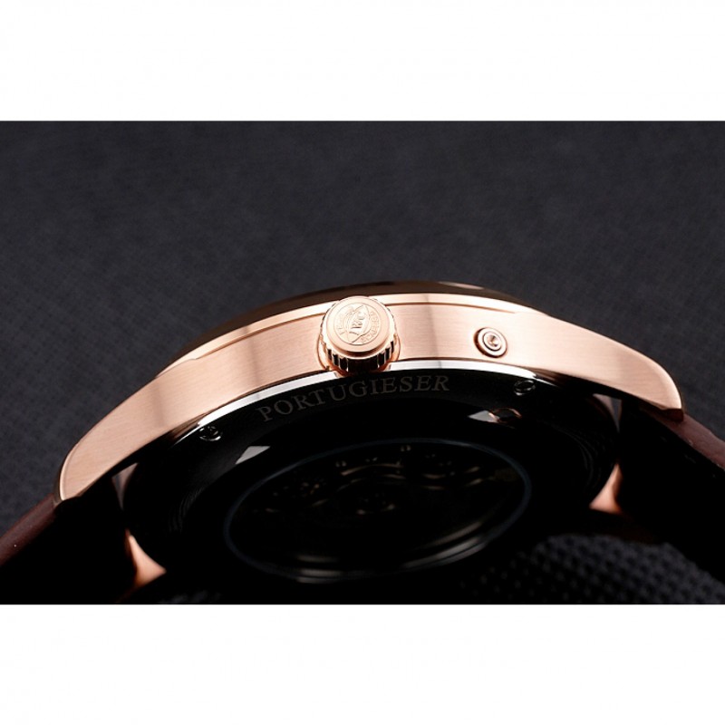 Swiss IWC Portugieser Perpetual Calendar White Dial Rose Gold Case Brown Leather Strap-8