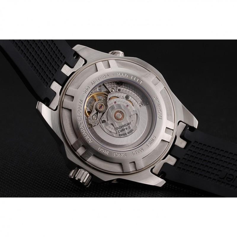 Cheap Swiss Tag Heuer Aquaracer Calibre 5 Black Dial Gold Bezel Stainless Steel Case Black Rubber Strap-8
