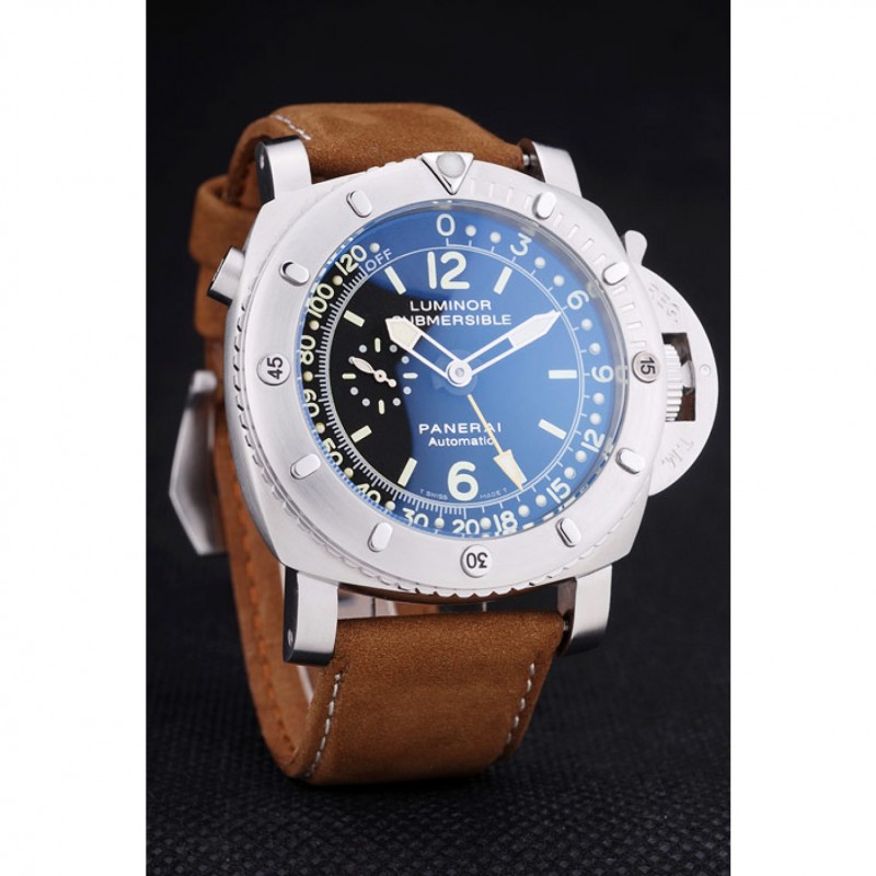 Panerai Luminor Submersible Black Dial Suede Leather Bracelet-2