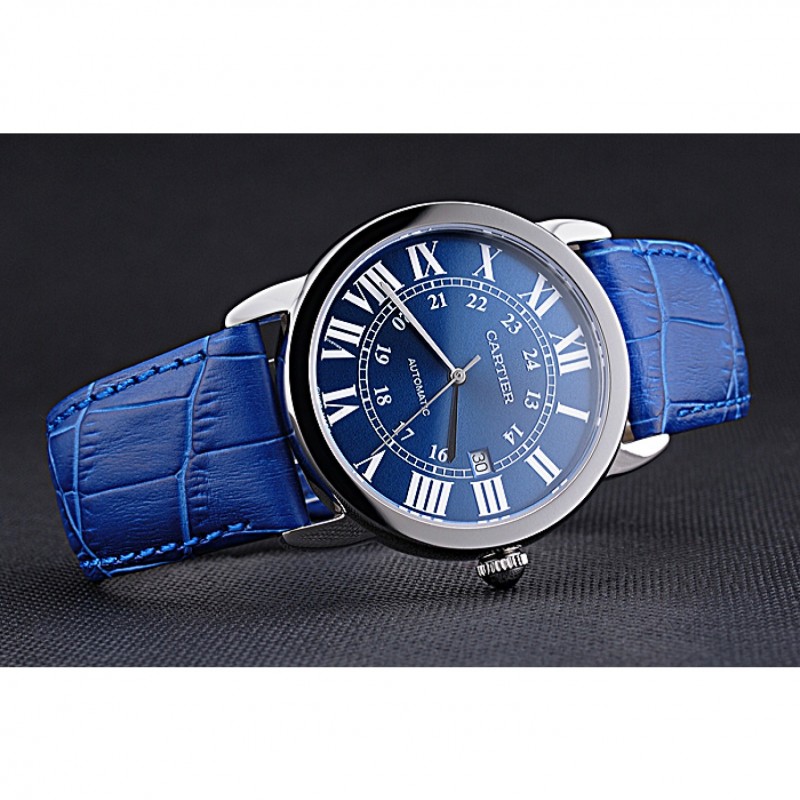 High End Replica Watches Swiss Cartier Ronde Solo Stainless Steel Case Blue Dial Roman Numerals 622193-3