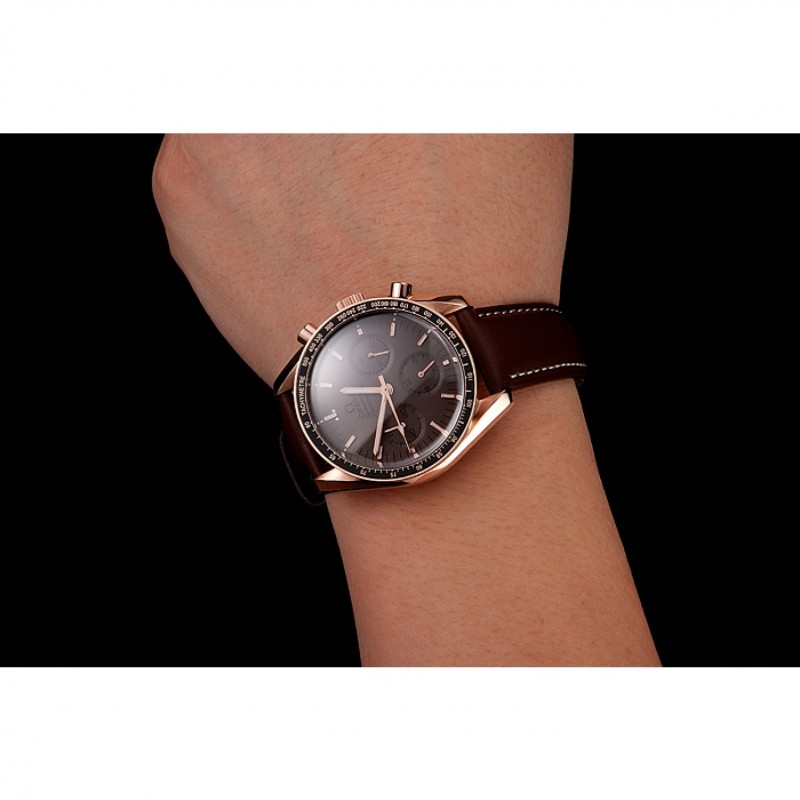 Swiss Omega Speedmaster Professional Brown Dial Gold Case Brown Leather Bracelet 1453939-8