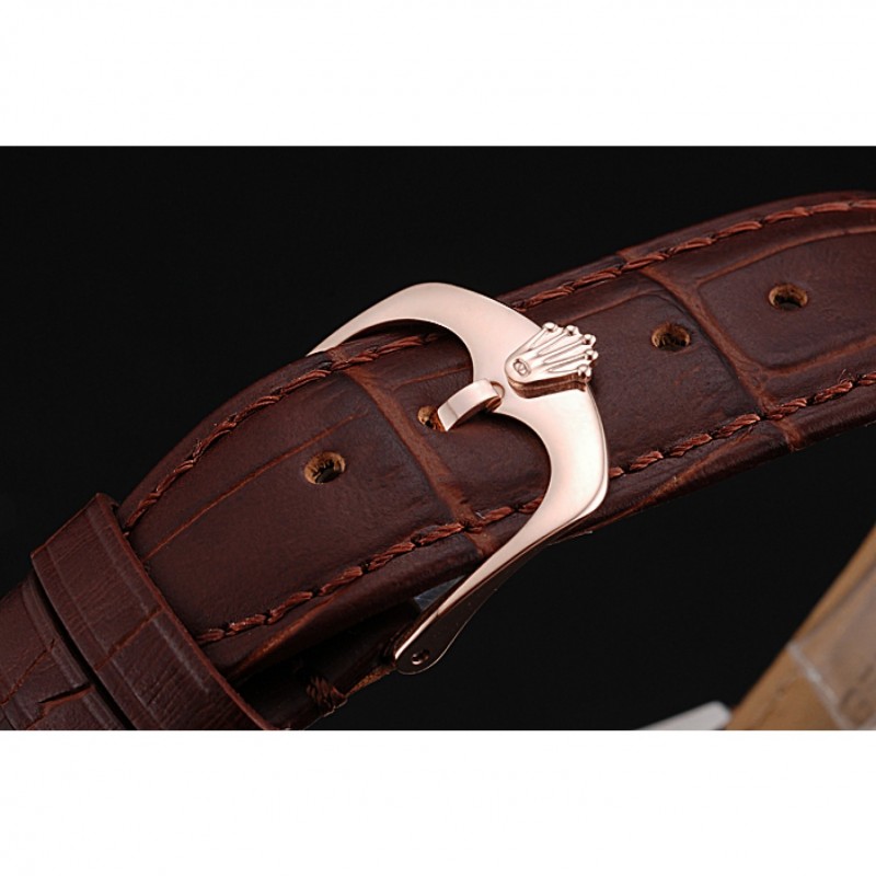 Rolex Cellini Gold Dial And Bezel Stainless Steel Case Brown Leather Strap 622840-5