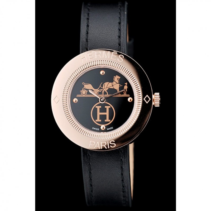 AAA Hermes Classic MOP Dial Black Leather Strap-1