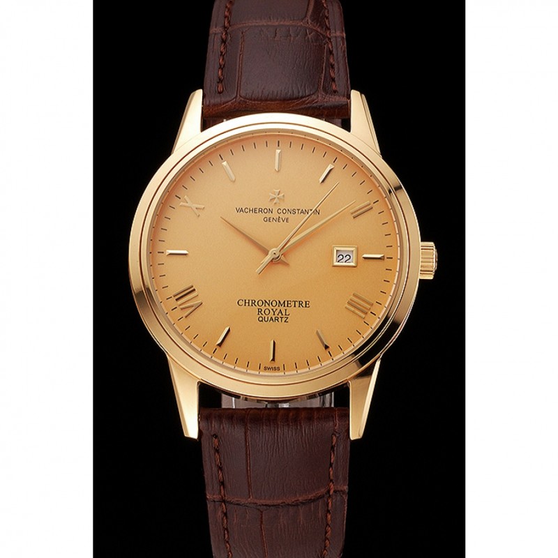 Vacheron Constantin Patrimony Chronometre Royal Gold Dial Gold Case Brown Leather Strap-1
