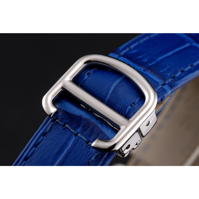 Cartier Ronde White Dial Diamond Hour Marks Stainless Steel Case Blue Leather Strap-5