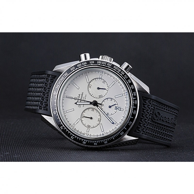 Omega Speedmaster Black Rubber Strap White Dial 622040-4