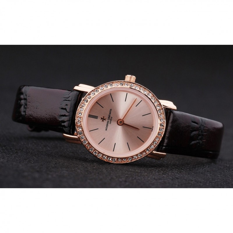 Vacheron Constantin Patrimony Diamond Rose Gold Dial Rich Maroon Leather Bracelet-5