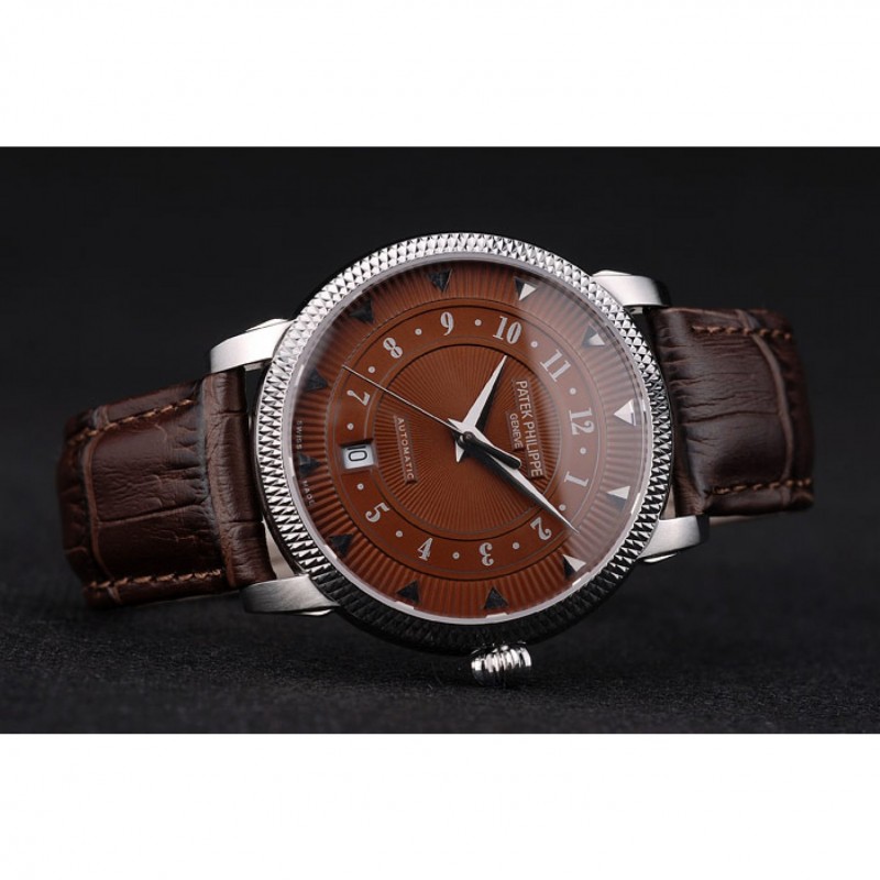 Patek Philippe Swiss Calatrava Ribbed Bezel Brown Dial Brown Leather Strap 7658-3