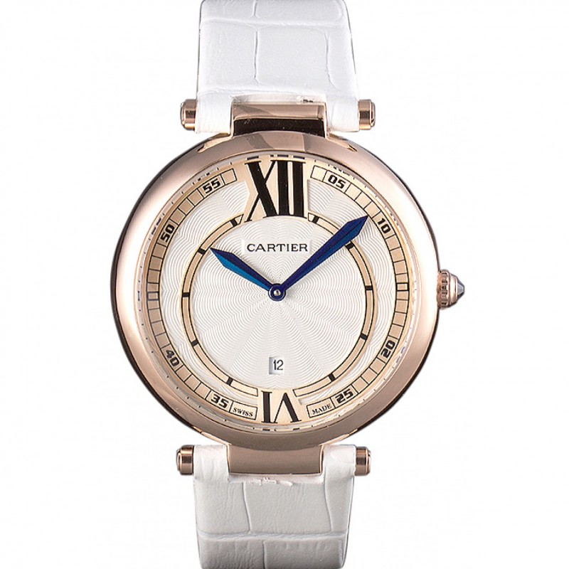 Luxury Replica Watches Cartier Ballon Bleu White Leather Strap 621449-0
