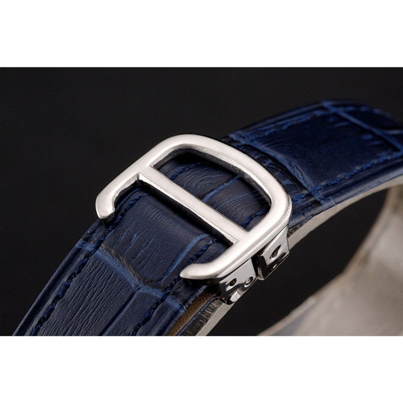 Cartier Ballon Bleu Silver Bezel with Dark Blue Dial and Dark Blue Leather Band 621555-5