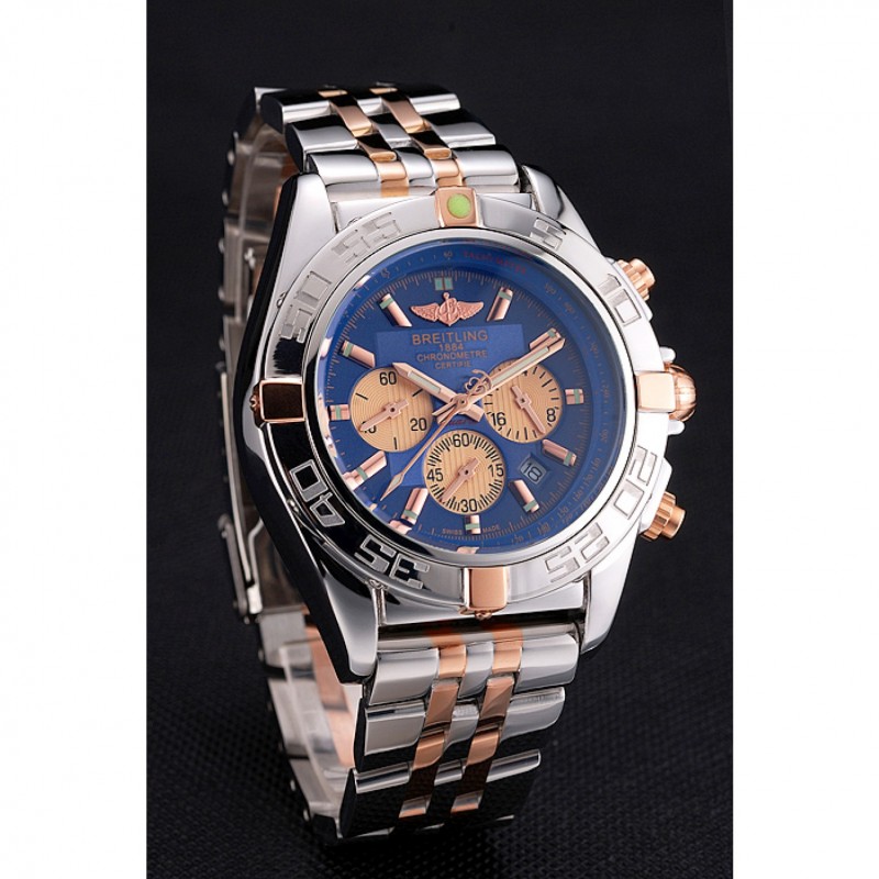 SS Replica Watches Breitling Chronomat 44 Blue Dial with White Subdials 2 Tone Stainless Steel Bracelet 622510-2