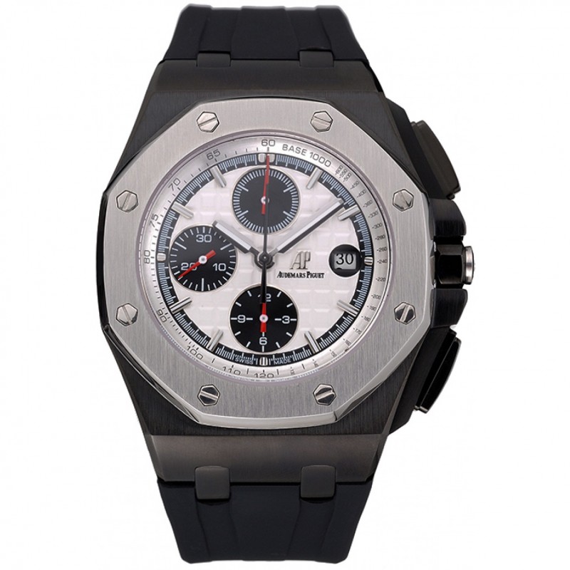 SS Swiss Audemars Piguet Royal Oak Offshore Chronograph White Dial Black Steel Case Black Rubber Strap 622862-0