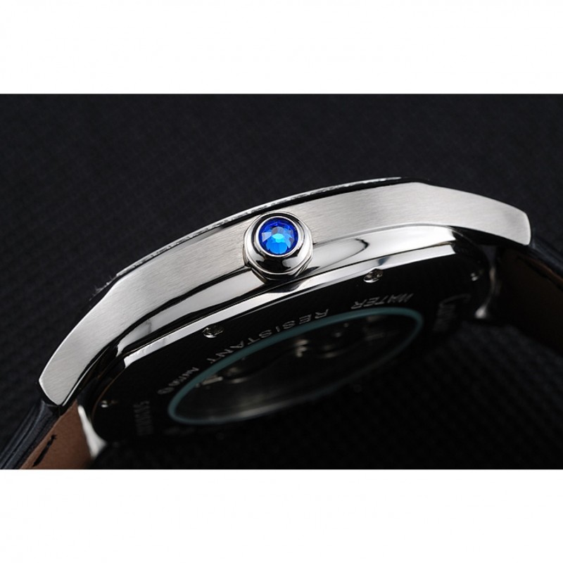 Cartier Drive De Cartier White Dial Silver Diamond Case Black Leather Bracelet 1454215-8