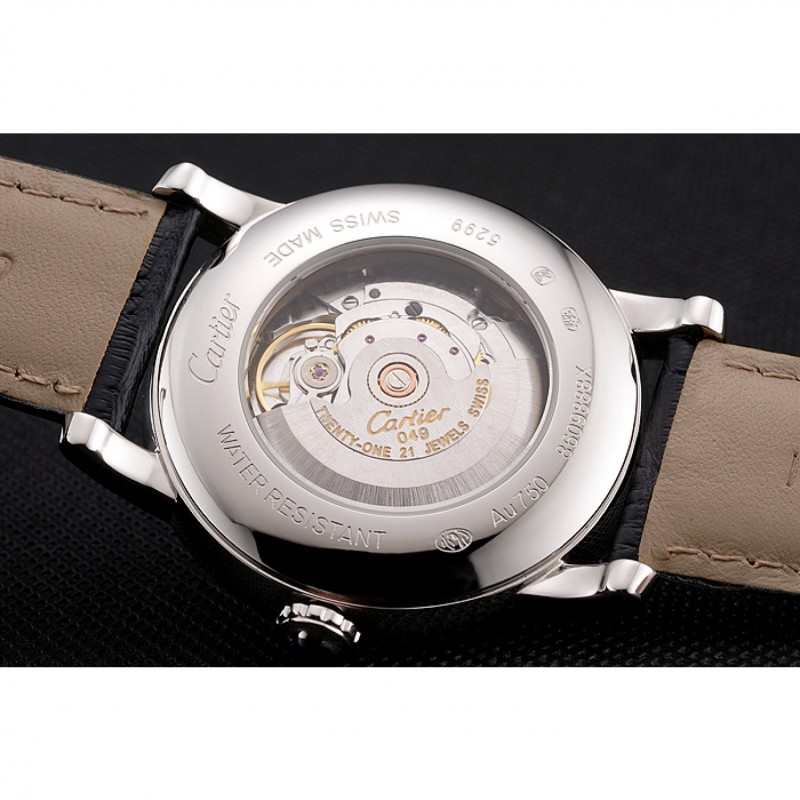 Swiss Cartier Ballon Bleu GMT Silver Dial Stainless Steel Case Black Leather Strap-8