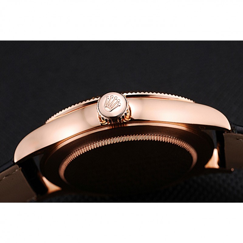 Best Replica Watches Swiss Rolex Cellini Time Rose Gold Case Black Dial Black Leather Bracelet 622656-8
